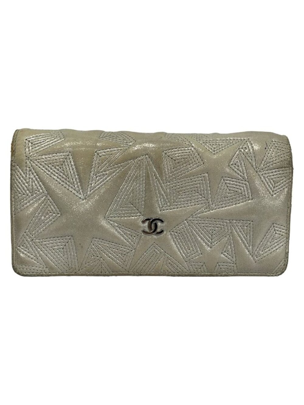 Chanel Wallet Silver CC Logo Star Glitter Lambskin